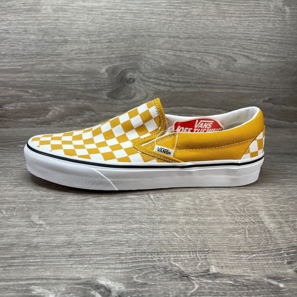 Vans Women's Yellow Checkered Slip-On Shoes M8 W9.5
